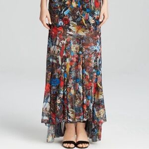 Alice + Olivia Paige Godet Maxi Skirt in Menagerie Floral Print in size 0/XS